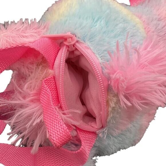 Plush Unicorn Backpack With Pink Straps Rainbow Pastel zipper Closure - Picture 8 of 8